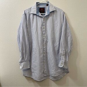 Tattersall button down dress shirt blue white 16.5